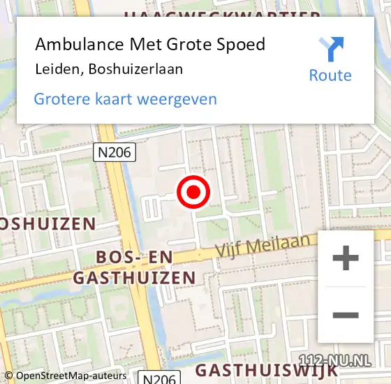 Locatie op kaart van de 112 melding: Ambulance Met Grote Spoed Naar Leiden, Boshuizerlaan op 2 december 2022 10:35