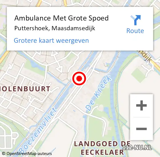 Locatie op kaart van de 112 melding: Ambulance Met Grote Spoed Naar Puttershoek, Maasdamsedijk op 2 december 2022 13:18