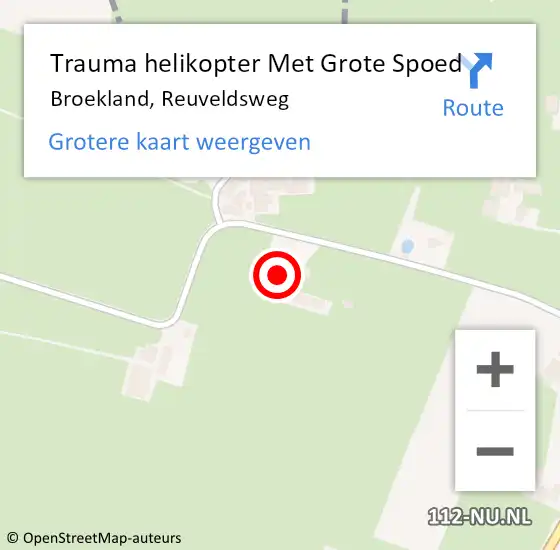 Locatie op kaart van de 112 melding: Trauma helikopter Met Grote Spoed Naar Broekland, Reuveldsweg op 2 december 2022 15:34
