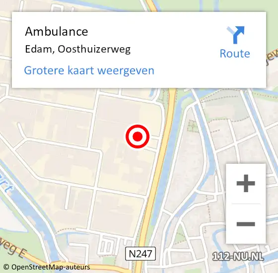 Locatie op kaart van de 112 melding: Ambulance Edam, Oosthuizerweg op 2 december 2022 15:34