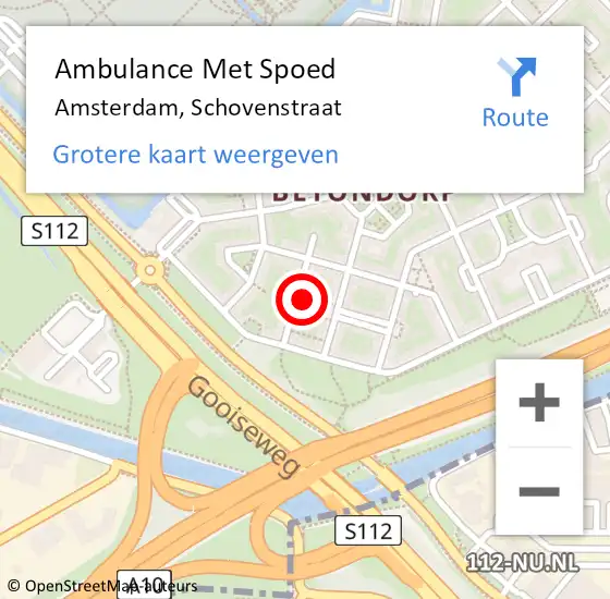 Locatie op kaart van de 112 melding: Ambulance Met Spoed Naar Amsterdam, Schovenstraat op 2 december 2022 16:47
