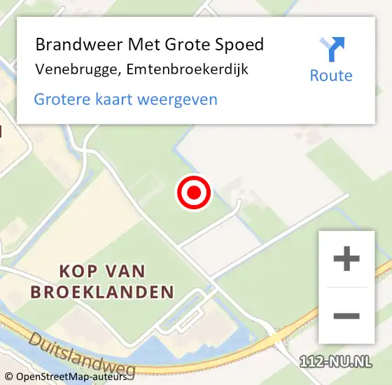 Locatie op kaart van de 112 melding: Brandweer Met Grote Spoed Naar Venebrugge, Emtenbroekerdijk op 3 december 2022 00:06