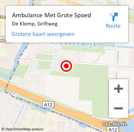 Locatie op kaart van de 112 melding: Ambulance Met Grote Spoed Naar De Klomp, Griftweg op 3 december 2022 01:01