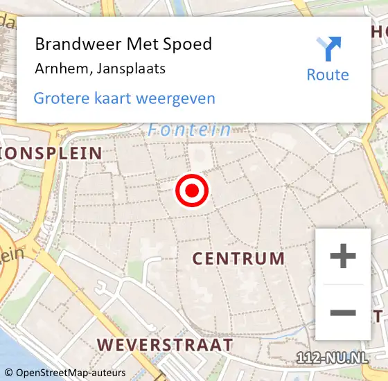 Locatie op kaart van de 112 melding: Brandweer Met Spoed Naar Arnhem, Jansplaats op 3 december 2022 01:02