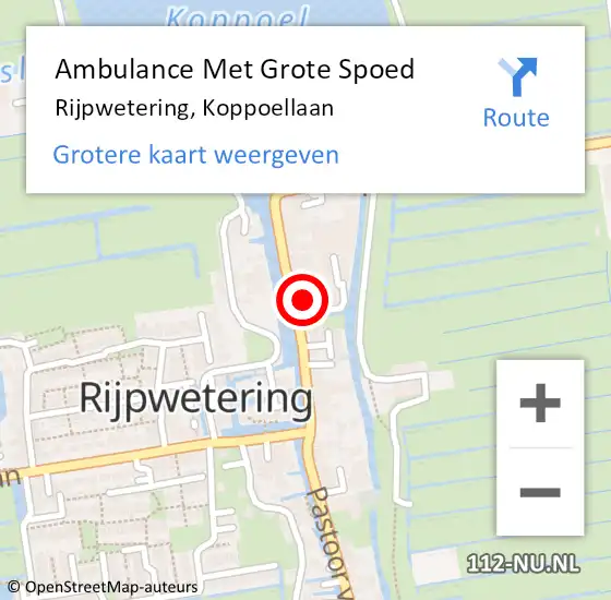 Locatie op kaart van de 112 melding: Ambulance Met Grote Spoed Naar Rijpwetering, Koppoellaan op 3 december 2022 02:36