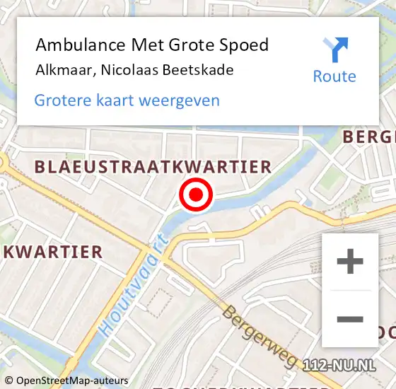 Locatie op kaart van de 112 melding: Ambulance Met Grote Spoed Naar Alkmaar, Nicolaas Beetskade op 3 december 2022 04:37