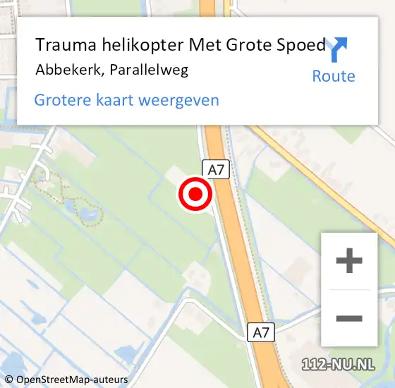 Locatie op kaart van de 112 melding: Trauma helikopter Met Grote Spoed Naar Abbekerk, Parallelweg op 3 december 2022 09:20