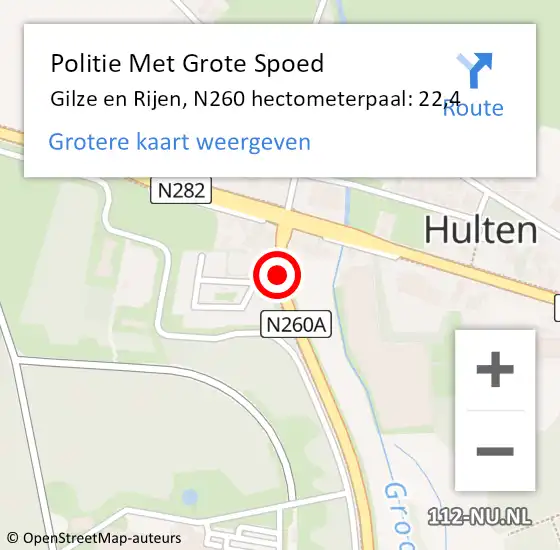 Locatie op kaart van de 112 melding: Politie Met Grote Spoed Naar Gilze en Rijen, N260 hectometerpaal: 22,4 op 3 december 2022 13:21