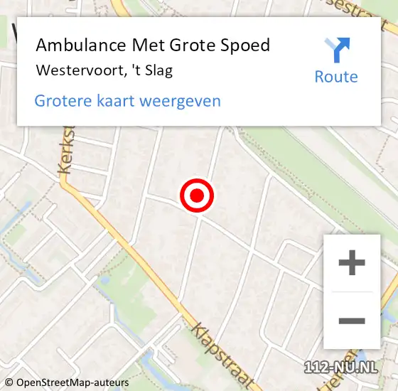 Locatie op kaart van de 112 melding: Ambulance Met Grote Spoed Naar Westervoort, 't Slag op 3 december 2022 14:47