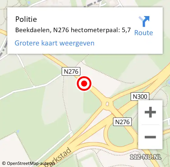 Locatie op kaart van de 112 melding: Politie Beekdaelen, N276 hectometerpaal: 5,7 op 3 december 2022 18:04