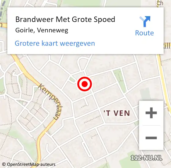 Locatie op kaart van de 112 melding: Brandweer Met Grote Spoed Naar Goirle, Venneweg op 3 december 2022 18:08