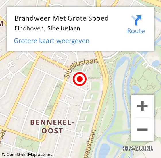 Locatie op kaart van de 112 melding: Brandweer Met Grote Spoed Naar Eindhoven, Sibeliuslaan op 3 december 2022 19:12