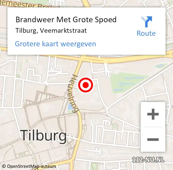 Locatie op kaart van de 112 melding: Brandweer Met Grote Spoed Naar Tilburg, Veemarktstraat op 3 december 2022 21:23