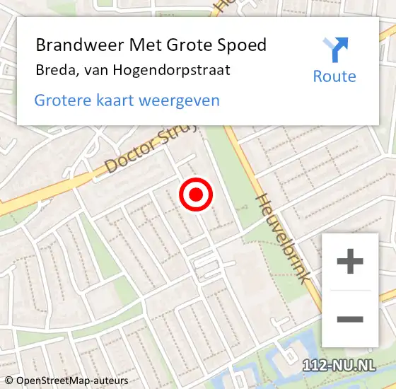 Locatie op kaart van de 112 melding: Brandweer Met Grote Spoed Naar Breda, van Hogendorpstraat op 3 december 2022 22:44