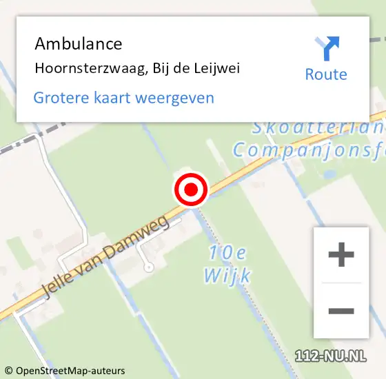 Locatie op kaart van de 112 melding: Ambulance Hoornsterzwaag, Bij de Leijwei op 3 december 2022 23:16