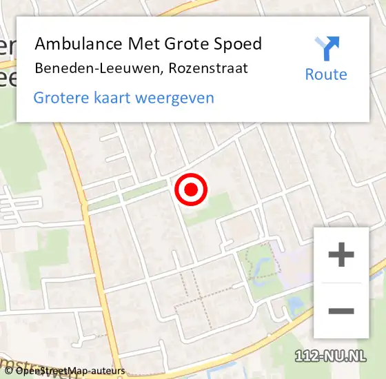 Locatie op kaart van de 112 melding: Ambulance Met Grote Spoed Naar Beneden-Leeuwen, Rozenstraat op 3 december 2022 23:18