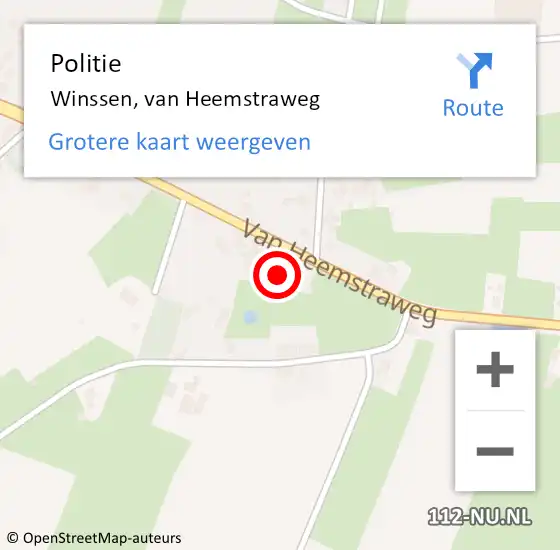 Locatie op kaart van de 112 melding: Politie Winssen, van Heemstraweg op 4 december 2022 00:35