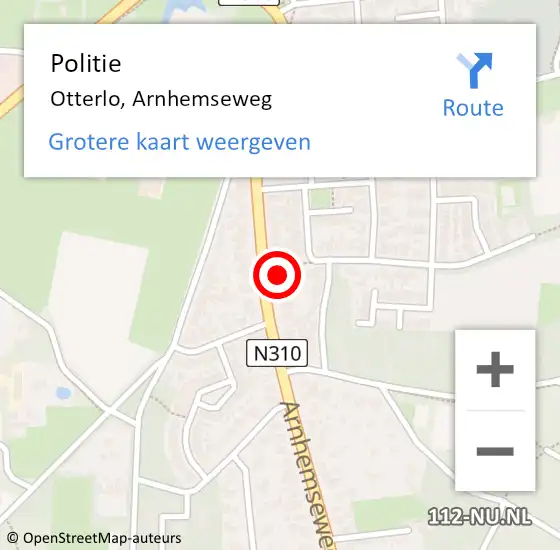 Locatie op kaart van de 112 melding: Politie Otterlo, Arnhemseweg op 4 december 2022 01:37