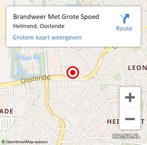 Locatie op kaart van de 112 melding: Brandweer Met Grote Spoed Naar Helmond, Oostende op 4 december 2022 02:17