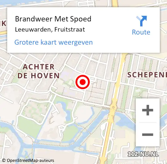Locatie op kaart van de 112 melding: Brandweer Met Spoed Naar Leeuwarden, Fruitstraat op 4 december 2022 16:29