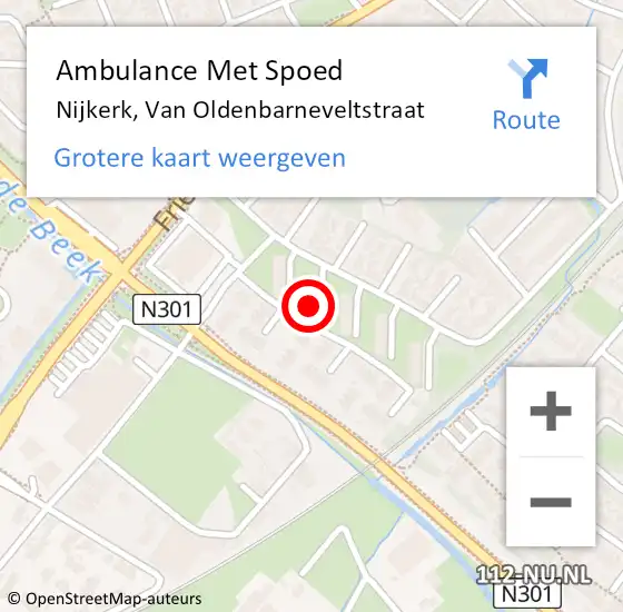 Locatie op kaart van de 112 melding: Ambulance Met Spoed Naar Nijkerk, Van Oldenbarneveltstraat op 4 december 2022 20:55