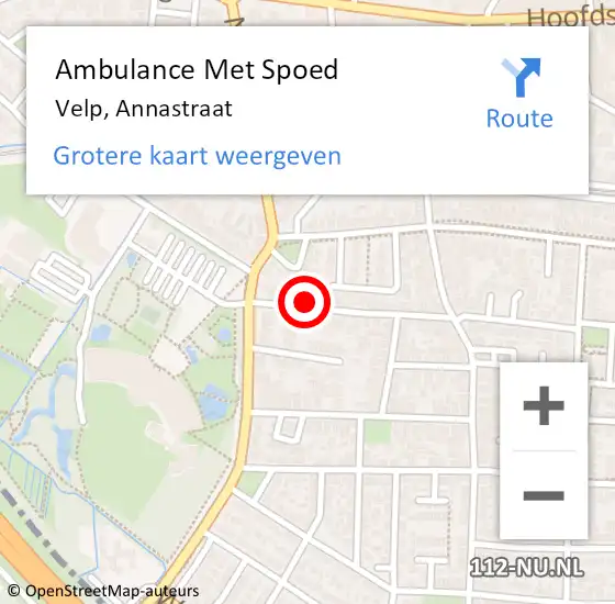 Locatie op kaart van de 112 melding: Ambulance Met Spoed Naar Velp, Annastraat op 5 december 2022 07:09