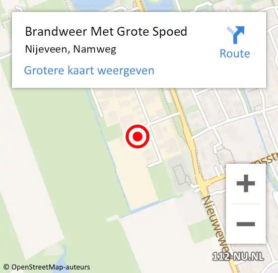 Locatie op kaart van de 112 melding: Brandweer Met Grote Spoed Naar Nijeveen, Namweg op 5 december 2022 07:34