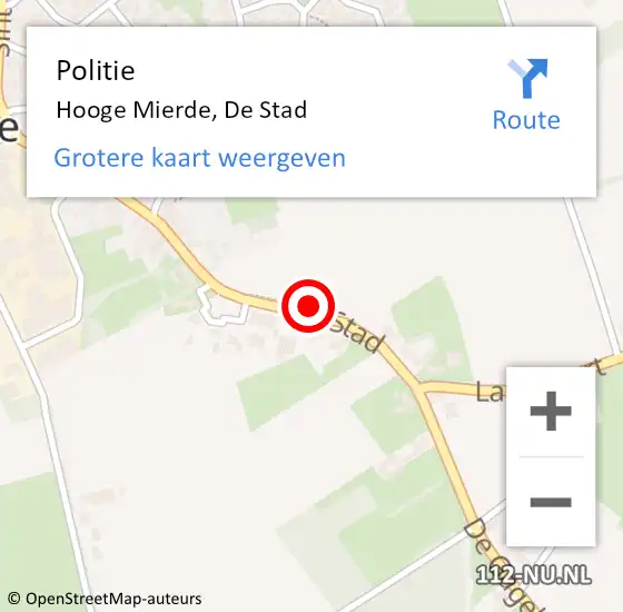 Locatie op kaart van de 112 melding: Politie Hooge Mierde, De Stad op 5 december 2022 07:37