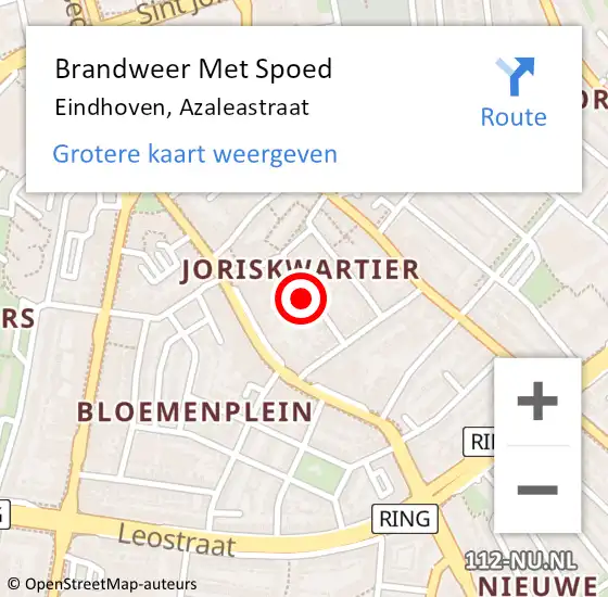 Locatie op kaart van de 112 melding: Brandweer Met Spoed Naar Eindhoven, Azaleastraat op 5 december 2022 08:24