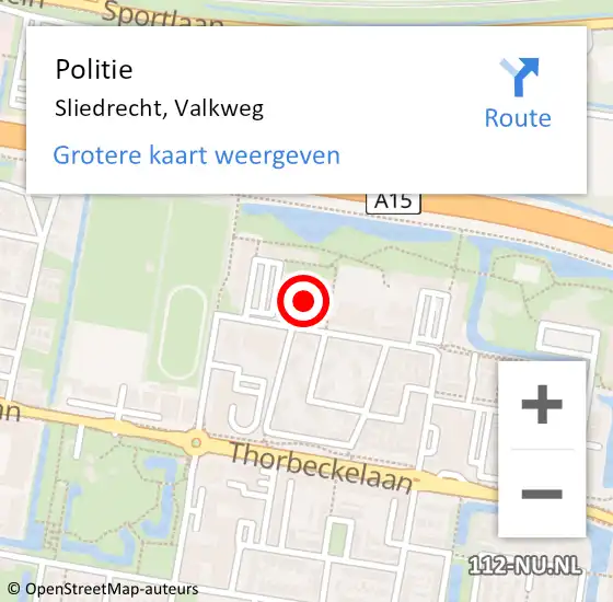Locatie op kaart van de 112 melding: Politie Sliedrecht, Valkweg op 5 december 2022 08:32