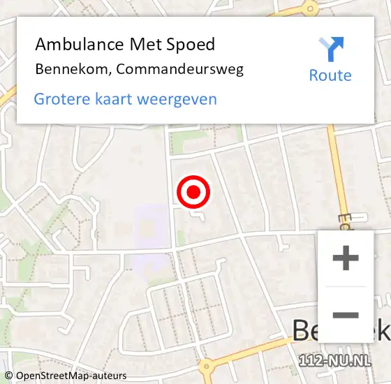 Locatie op kaart van de 112 melding: Ambulance Met Spoed Naar Bennekom, Commandeursweg op 5 december 2022 08:40