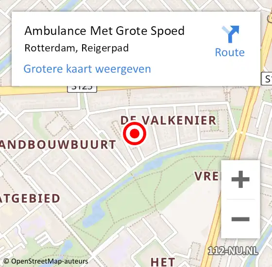 Locatie op kaart van de 112 melding: Ambulance Met Grote Spoed Naar Rotterdam, Reigerpad op 5 december 2022 09:25
