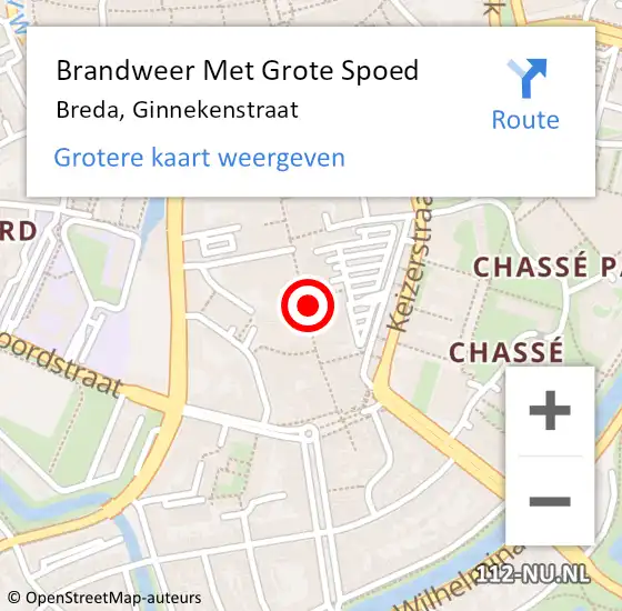 Locatie op kaart van de 112 melding: Brandweer Met Grote Spoed Naar Breda, Ginnekenstraat op 5 december 2022 10:16