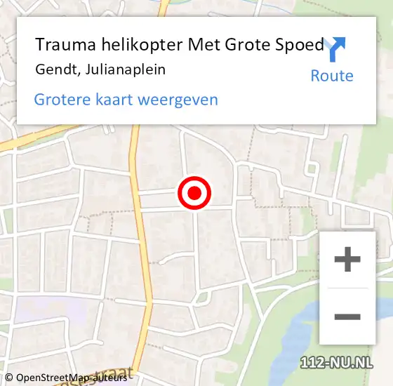 Locatie op kaart van de 112 melding: Trauma helikopter Met Grote Spoed Naar Gendt, Julianaplein op 5 december 2022 11:05