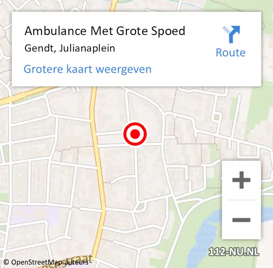 Locatie op kaart van de 112 melding: Ambulance Met Grote Spoed Naar Gendt, Julianaplein op 5 december 2022 11:06