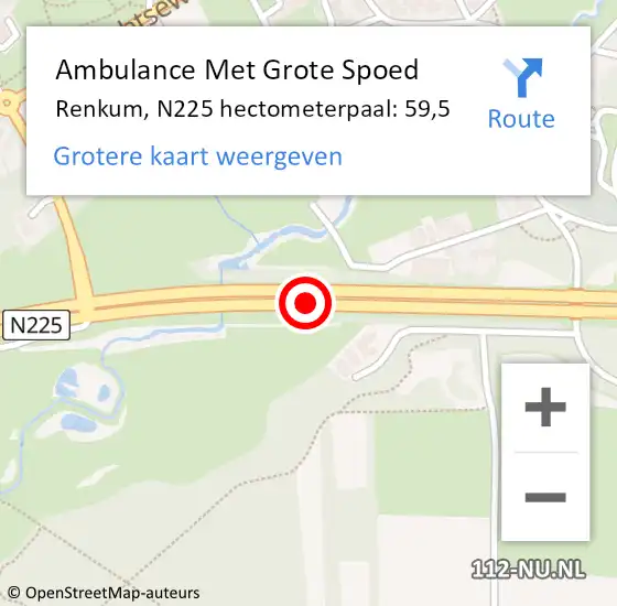 Locatie op kaart van de 112 melding: Ambulance Met Grote Spoed Naar Renkum, N225 hectometerpaal: 59,5 op 5 december 2022 11:19