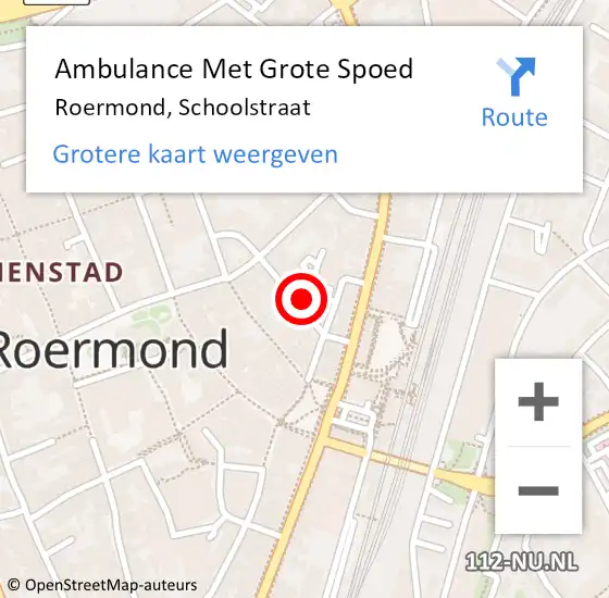 Locatie op kaart van de 112 melding: Ambulance Met Grote Spoed Naar Roermond, Schoolstraat op 5 december 2022 12:59