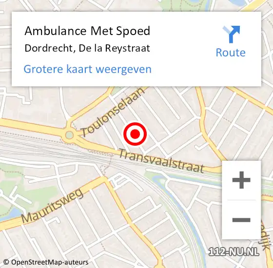 Locatie op kaart van de 112 melding: Ambulance Met Spoed Naar Dordrecht, De la Reystraat op 5 december 2022 13:17