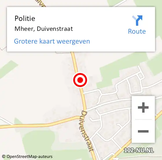 Locatie op kaart van de 112 melding: Politie Mheer, Duivenstraat op 5 december 2022 13:58
