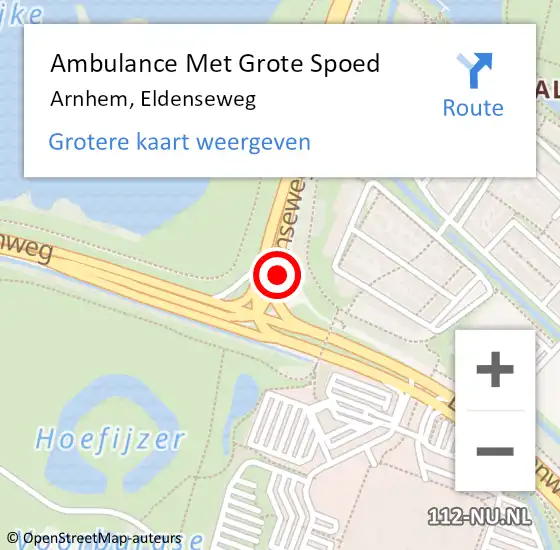 Locatie op kaart van de 112 melding: Ambulance Met Grote Spoed Naar Arnhem, Eldenseweg op 5 december 2022 15:16
