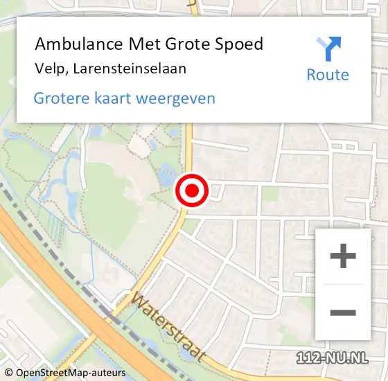 Locatie op kaart van de 112 melding: Ambulance Met Grote Spoed Naar Velp, Larensteinselaan op 5 december 2022 15:29