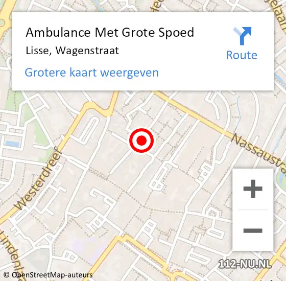 Locatie op kaart van de 112 melding: Ambulance Met Grote Spoed Naar Lisse, Wagenstraat op 5 december 2022 16:55
