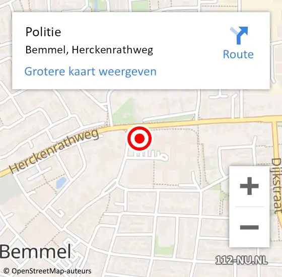 Locatie op kaart van de 112 melding: Politie Bemmel, Herckenrathweg op 5 december 2022 17:06