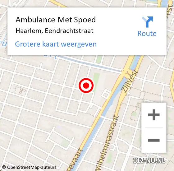 Locatie op kaart van de 112 melding: Ambulance Met Spoed Naar Haarlem, Eendrachtstraat op 5 december 2022 17:18