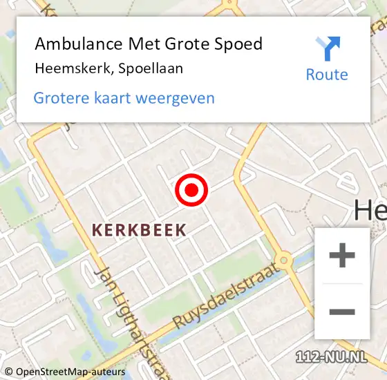 Locatie op kaart van de 112 melding: Ambulance Met Grote Spoed Naar Heemskerk, Spoellaan op 5 december 2022 17:31