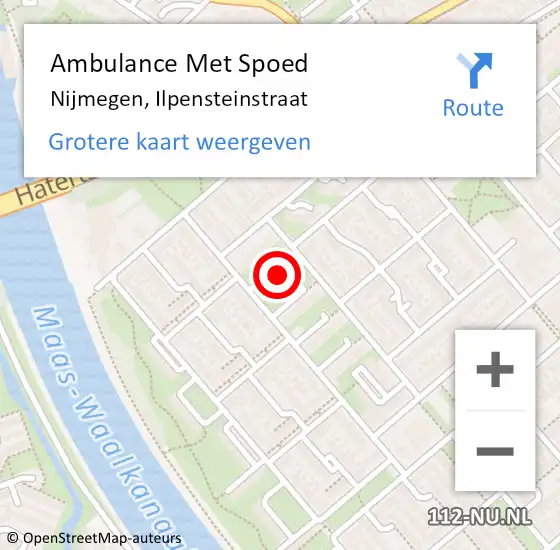 Locatie op kaart van de 112 melding: Ambulance Met Spoed Naar Nijmegen, Ilpensteinstraat op 5 december 2022 17:57