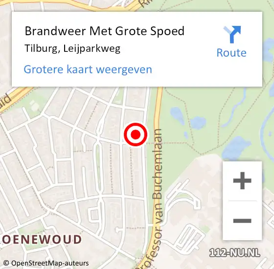 Locatie op kaart van de 112 melding: Brandweer Met Grote Spoed Naar Tilburg, Leijparkweg op 5 december 2022 21:01