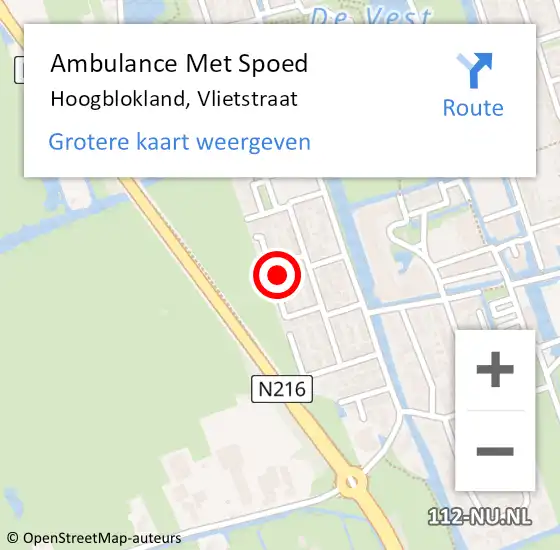 Locatie op kaart van de 112 melding: Ambulance Met Spoed Naar Hoogblokland, Vlietstraat op 5 december 2022 23:12