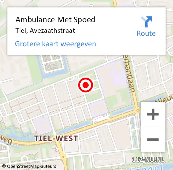 Locatie op kaart van de 112 melding: Ambulance Met Spoed Naar Tiel, Avezaathstraat op 6 december 2022 02:32