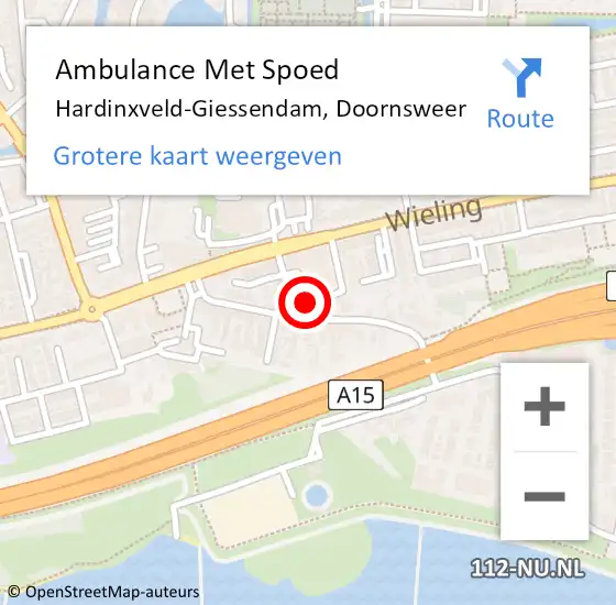 Locatie op kaart van de 112 melding: Ambulance Met Spoed Naar Hardinxveld-Giessendam, Doornsweer op 6 december 2022 07:27